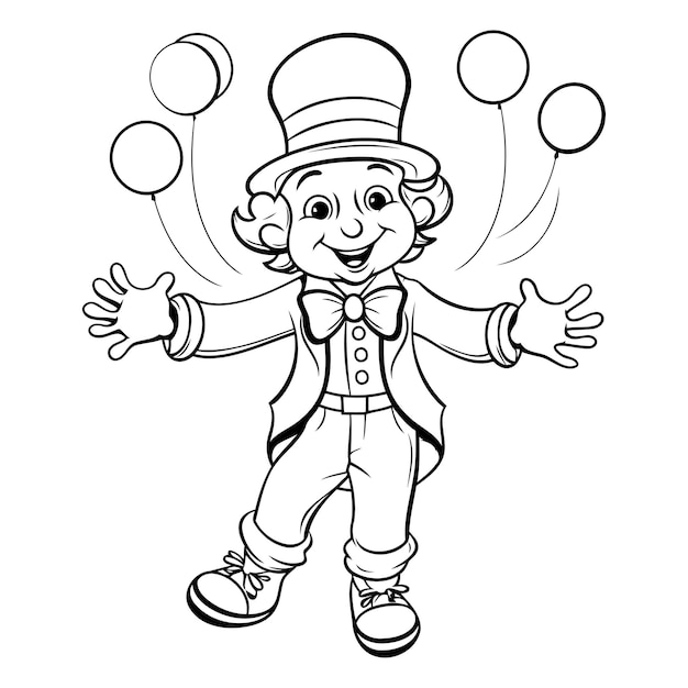 Vecteur classification de la page de coloriage d'une illustration vectorielle d'un personnage de dessin animé de clown