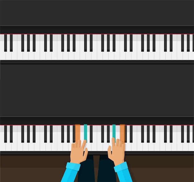 Clavier de touches de piano avec les mains et les accords de l'artiste du joueur pour l'école d'éducation ou le pianiste en gros plan