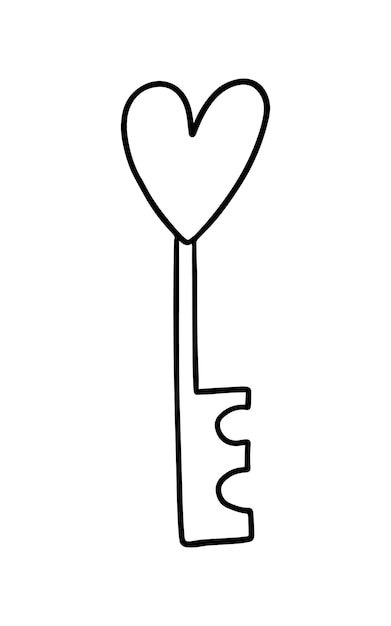 Clé De Porte Avec Serrure D'ouverture De Coeur Doodle Coloriage De Dessin Animé Linéaire