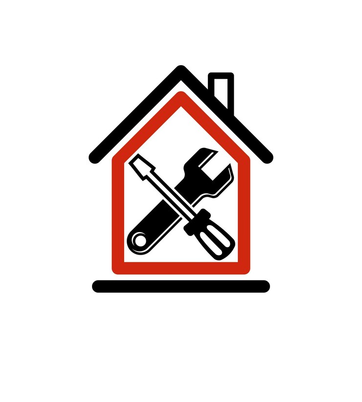 Vecteur clé et tournevis croisés, thème industriel, symbole de vecteur d'atelier. maison simple avec outils de travail, idée de reconstruction de maison.