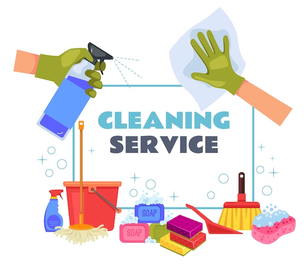 Cleaning Service Illustration with Supplies and Hands