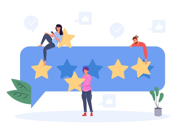 Client donnant une évaluation Personnes choisissant le nombre d'étoiles dans les avis des étudiants de l'application en ligne pour l'illustration vectorielle de l'opinion du client de l'enquête