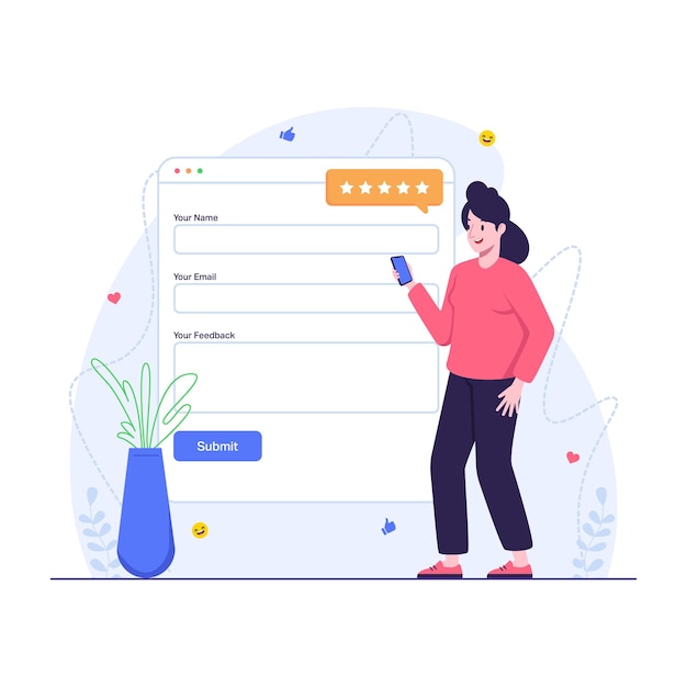 Vecteur client remplissant le formulaire de commentaires