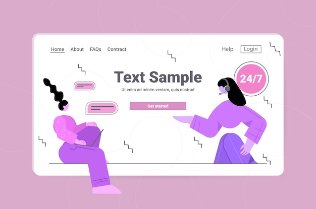 Vecteur cliente discutant avec l'opérateur du centre d'appels dans le concept de support en ligne du service client casque