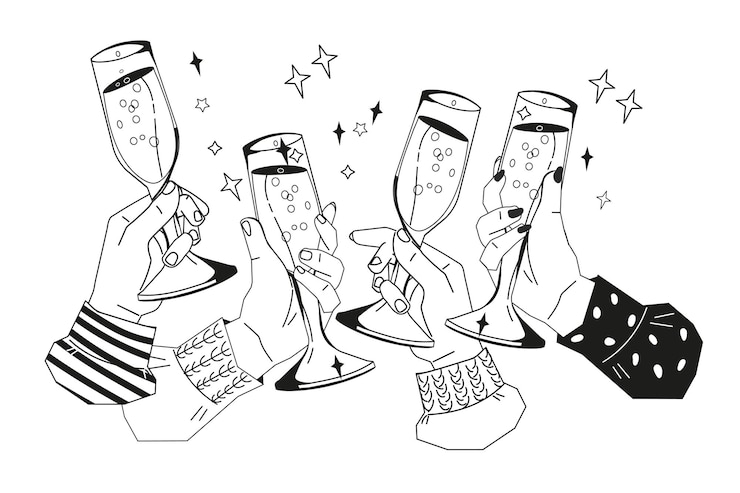 Clignotement de verres célébrant et toast dessin d'illustration vectorielle sur blanc