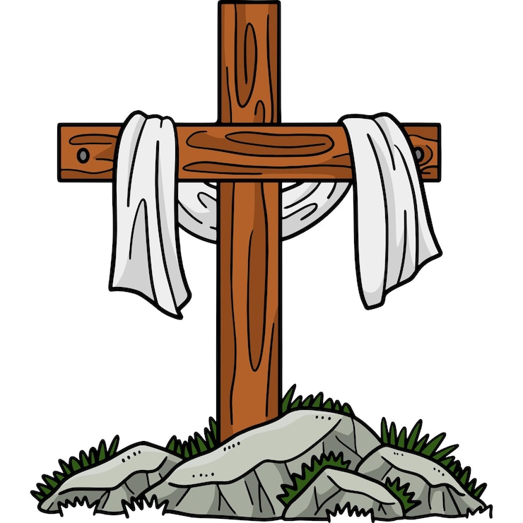 Vecteur ce clip de dessin animé montre une croix chrétienne enveloppée d'une illustration en tissu
