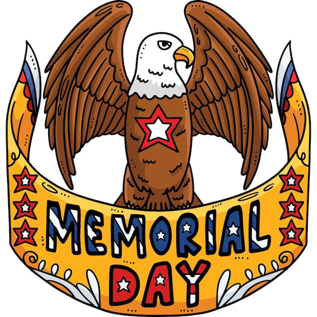 Vecteur ce clip de dessin animé montre un memorial day avec une illustration d'aigle américain