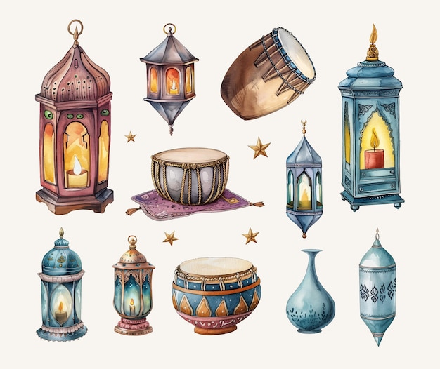 Vecteur clipart à l'aquarelle islamique pour le ramadan ou l'eid mubarak