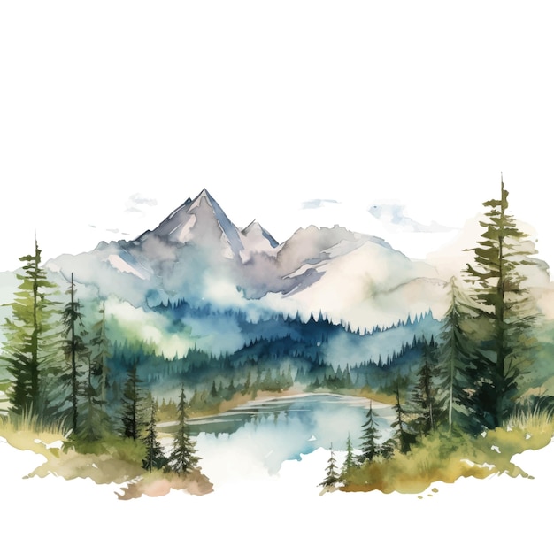 Clipart Aquarelle Luxueux D’un Paysage De Montagne Majestueux