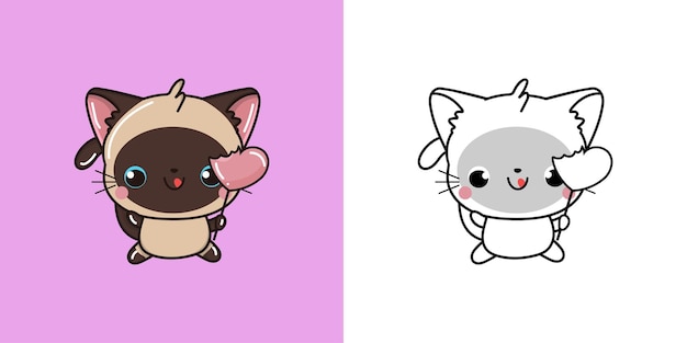 Vecteur clipart de chat siamois mignon pour coloriage et illustration happy cat illustration