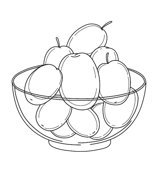 Clipart de contour vectoriel avec des olives dans un bol livre de coloriage pour les loisirs nourriture saine huile d'olive