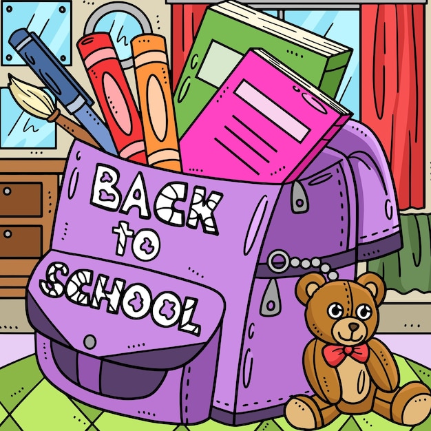Ce clipart de dessin animé montre une illustration de sac d'école
