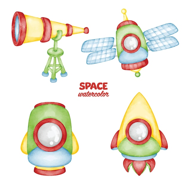 Vecteur clipart de dessin animé de l'univers de l'espace aquarelle