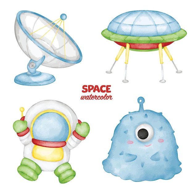 Vecteur clipart de dessin animé de l'univers de l'espace aquarelle