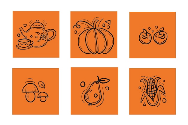 Clipart De Doodle De Nourriture Saine D'automne