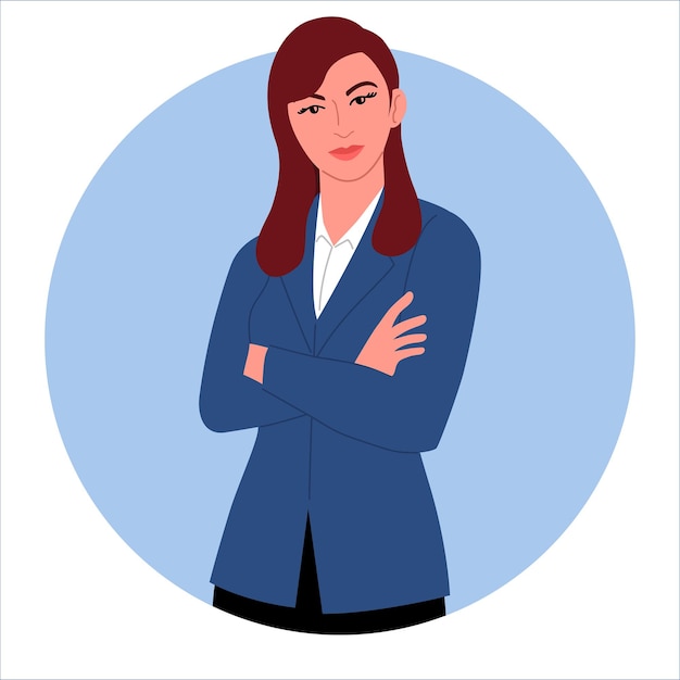 Vecteur clipart d'une femme d'affaires, les bras croisés, parfaits pour les présentations d'affaires, le matériel de bureau et les profils de leadership, symbolisent le professionnalisme et la confiance