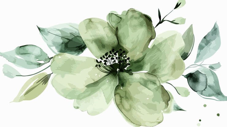 Vecteur clipart à fleurs à aquarelle vert pastel pour des dessins élégants