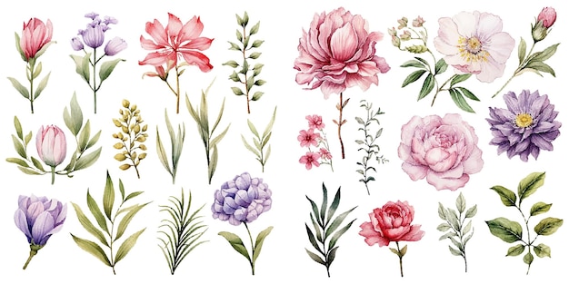 Vecteur clipart de fleurs sauvages de printemps à l'aquarelle