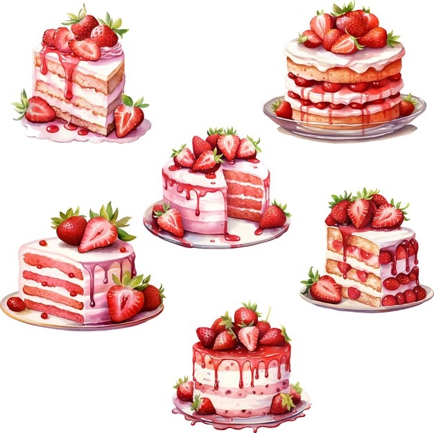 Vecteur clipart de gâteau à la fraise à l'aquarelle