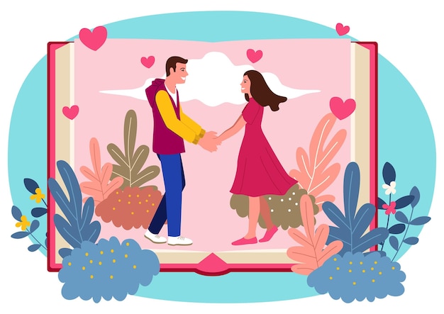 Vecteur clipart d'un homme et d'une femme se tenant la main sur un livre ouvert