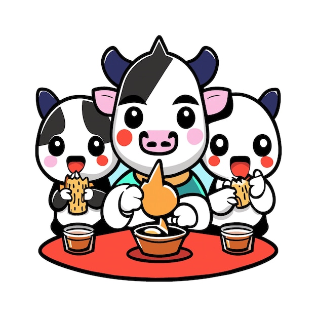 Vecteur clipart illustration de personnages de vaches mignons mangeant de l'herbe 096