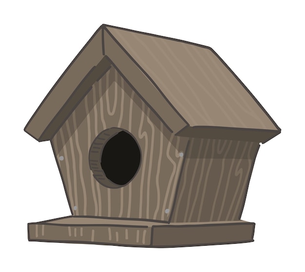 Clipart De Maison D'oiseau En Bois Doodle Printanier Illustration Vectorielle Dans Le Style De Dessin Animé Isolée Sur Blanc.