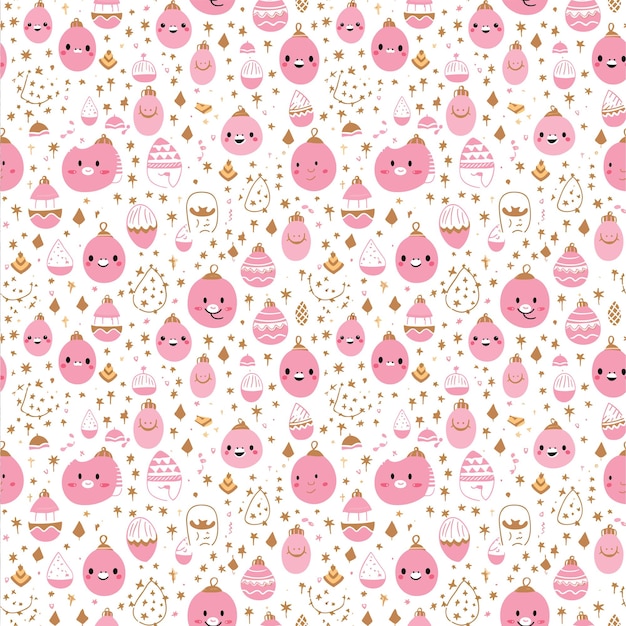 Vecteur clipart de noël rose ornements seamless pattern