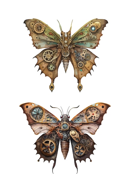 Clipart Papillon Steampunk Isolé Illustration Vectorielle