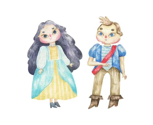 clipart royal avec prince et princesse Illustration aquarelle enfantine mignonne sur les rois et les reines