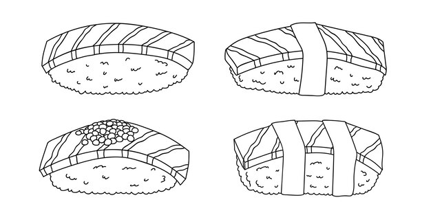 Clipart De Sushi Dessinés à La Main Ensemble Plats De Cuisine Traditionnelle Japonaise Cuisine Asiatique