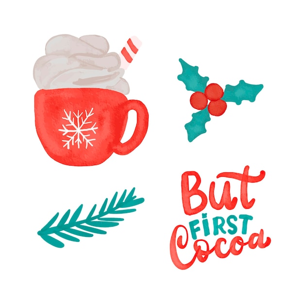 Clipart De Tasse De Noël Aquarelle De Cacao Chaud Tasse De Noël Rouge Avec De La Crème Et De La Canne En Bonbon