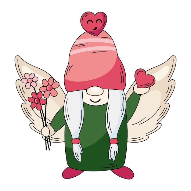 Clipart De Vecteur De Fille De Gnome De Valentine. Illustration De Personnage De Gnome De Dessin Animé