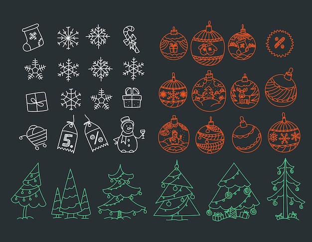 Clipart vectoriel de symboles de Noël. Collection d'éléments joyeux Noël et bonne année