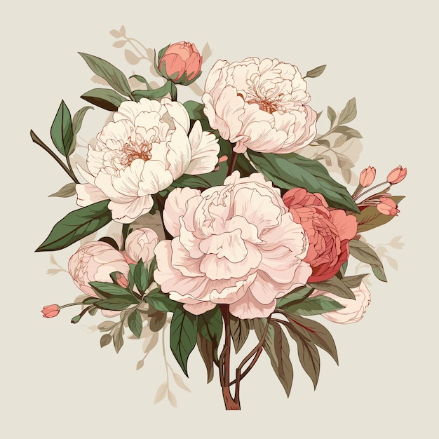 Vecteur un clipart vintage vectoriel d'un bouquet de pivoines