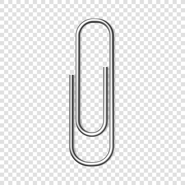 Clips de papier métallique argenté vectoriel isolé sur un fond transparent