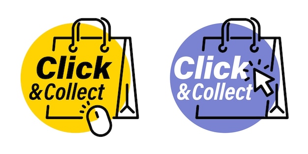 Cliquez et collectez des icônes Cliquez sur une collecte avec le pointeur de la souris de l'ordinateur ou la souris Le curseur de la souris ou le pointeur de la main Concept de commande en ligne ou d'achats sur Internet Ventes et vente au détail sur Internet