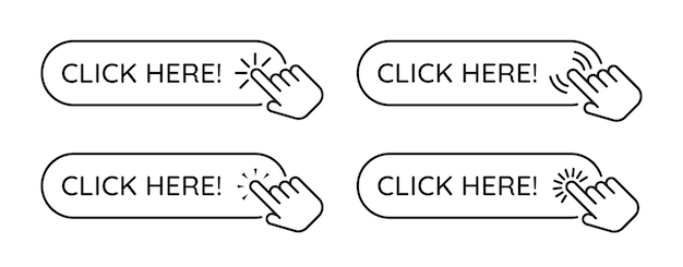 Vecteur cliquez ici bannière bouton avec action de clic
