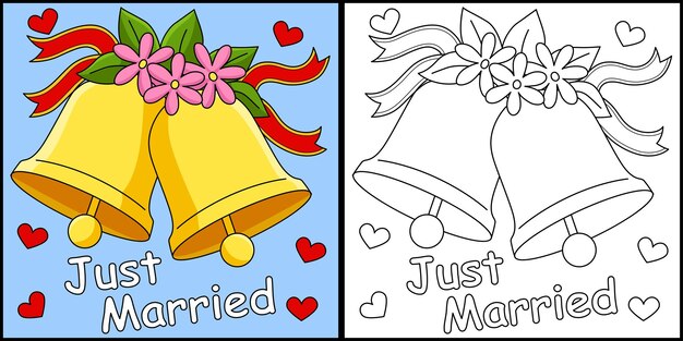 Cloche de mariage Just Married Illustration à colorier