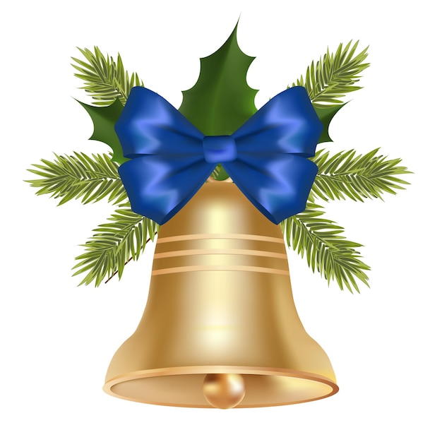 Cloche De Noël Avec Arc Bleu Et Branche De Pin