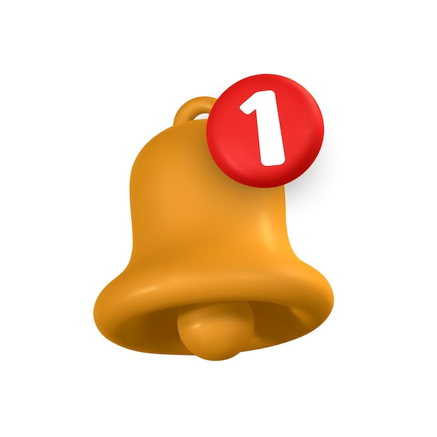 Cloche de notification 3d Cloche de sonnerie jaune réaliste mignonne Illustration vectorielle