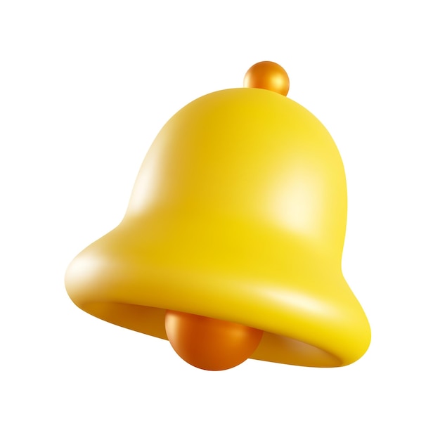 Vecteur cloche de notification réaliste en style 3d cloche de sonnerie jaune isolée sur fond blanc