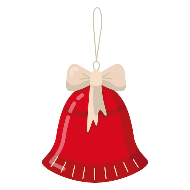 Cloche Rouge De Jouet De Noël Avec Un Arc Beige Sur Une Chaîne Illustration Vectorielle De Noël