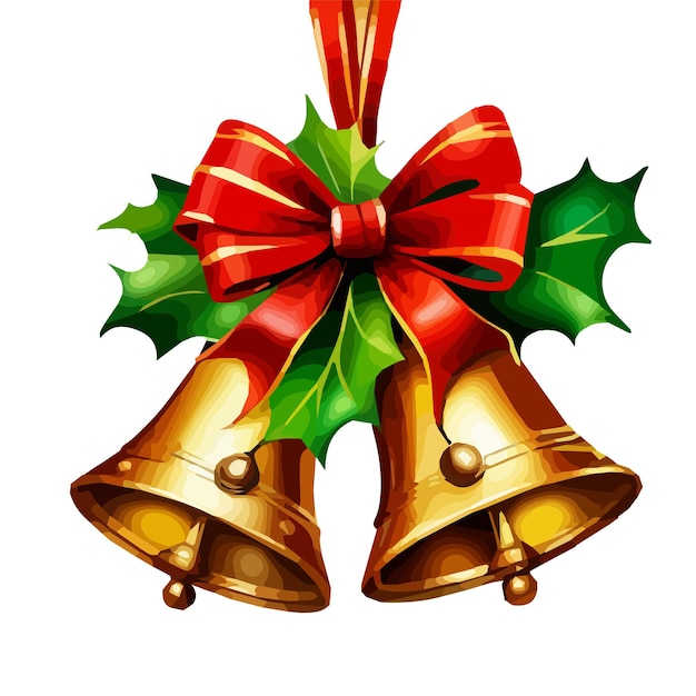 Cloches et décoration de Noël en pin avec des icônes d'arc rouge sur une illustration vectorielle de fond blanc