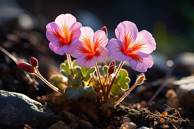 Vecteur closeup pink oxalis oxalis corymbosa dans le jardin