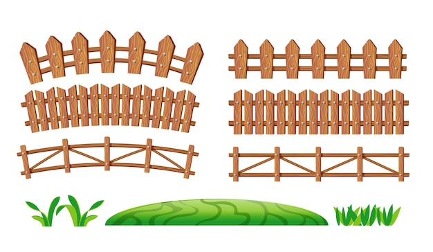 Vecteur clôture en bois mis en herbe