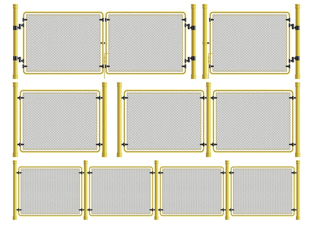 Vecteur clôture en fil métallique et porte en style réaliste