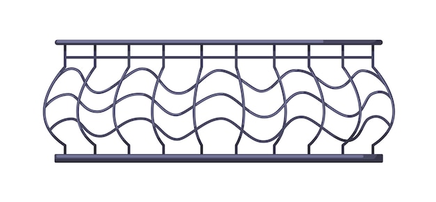 Clôture de forgeron en métal, main courante. Balustrade de balcon en fer avec rails convexes arrondis, barres. Clôture forgée. Pièce de rampe. Élément d'architecture. Illustration vectorielle plane isolée sur fond blanc