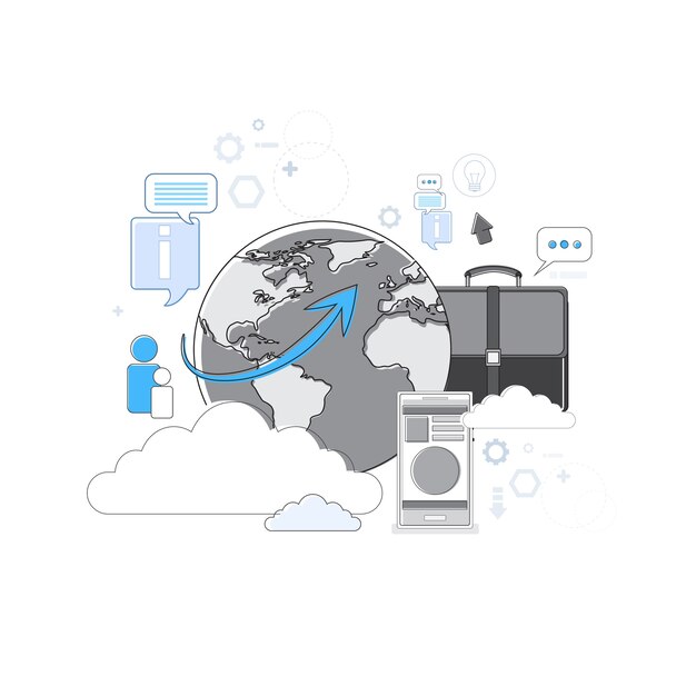 Cloud Computing Business Database Services de stockage Web technologie Thin Line Vector Illustration