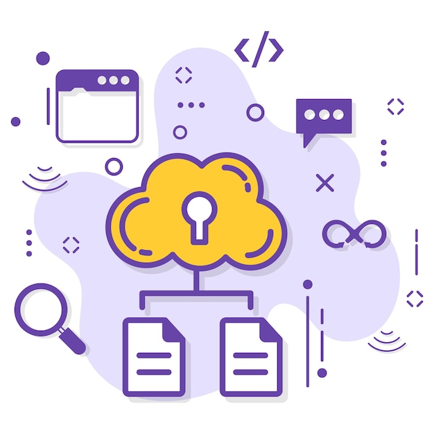 Cloud File Secret And Public Key Concept, Data Encryption Vector Icon Design, Cloud Computing