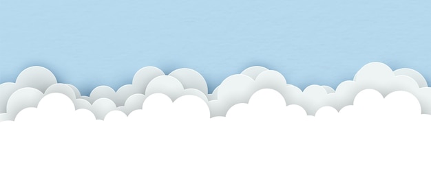 Cloudscape en papier coupé style sur fond de papier bleu avec un espace pour les textes